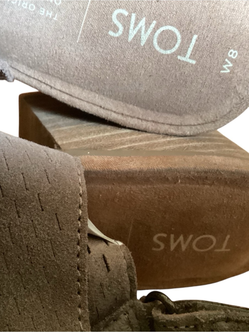 TOMS Grenada Taupe Suede Open-Toe Block Heel Sandal Size 8 - Picture 7 of 8